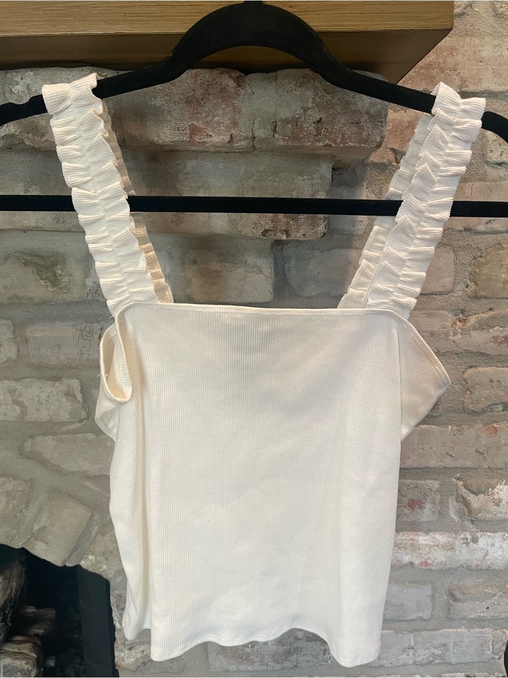 White Ruffled Strap Tank Top - Women